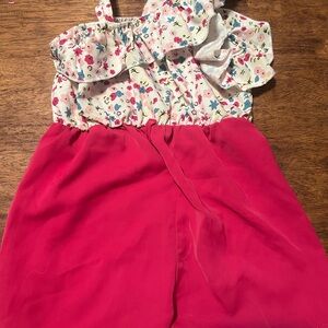 SHEIN Floral Ruffle Jumpsuit in Pink and White